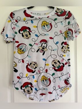 Disney Christmas Mickey Minnie Goofy Donald Holiday Lights Tee Girls S 3-5